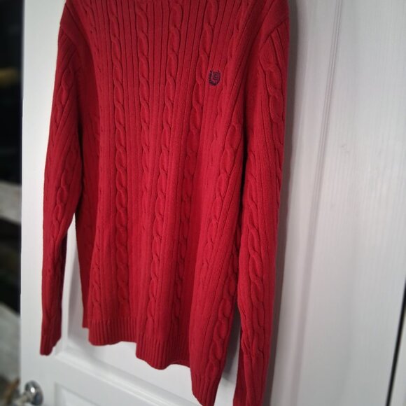 Chaps Ralph Lauren Chunky Cable Knit Sweater Men's L Red Crewneck Dadcore - Picture 3 of 5